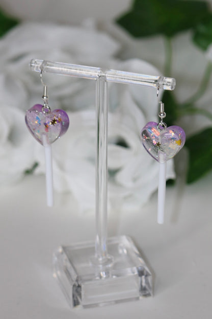 Lollipop Heart Glitter Earrings