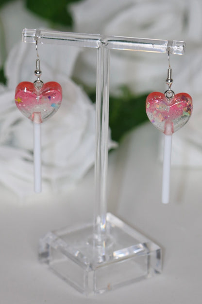Lollipop Heart Glitter Earrings